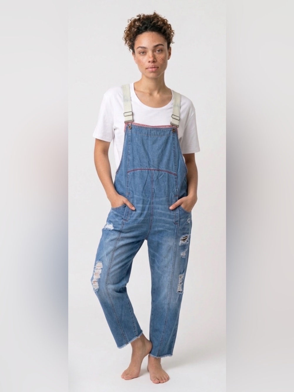 Washed Vintage Blue Denim Overalls - Women Jeans Overalls Sz M Distressed